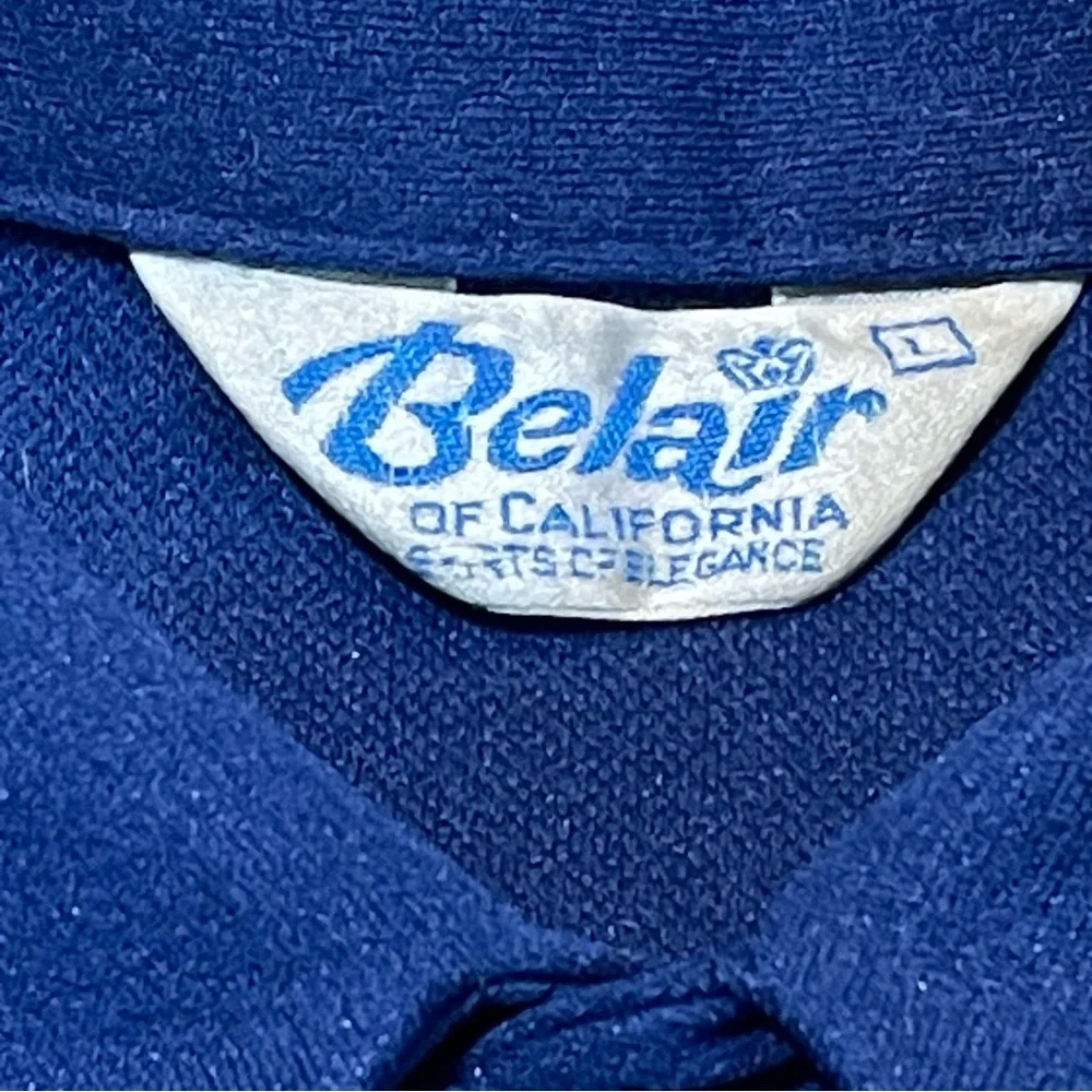 Vintage MCM Cobalt Blue Button Down‎ Shirt / Cardigan With Geo Print Strips L